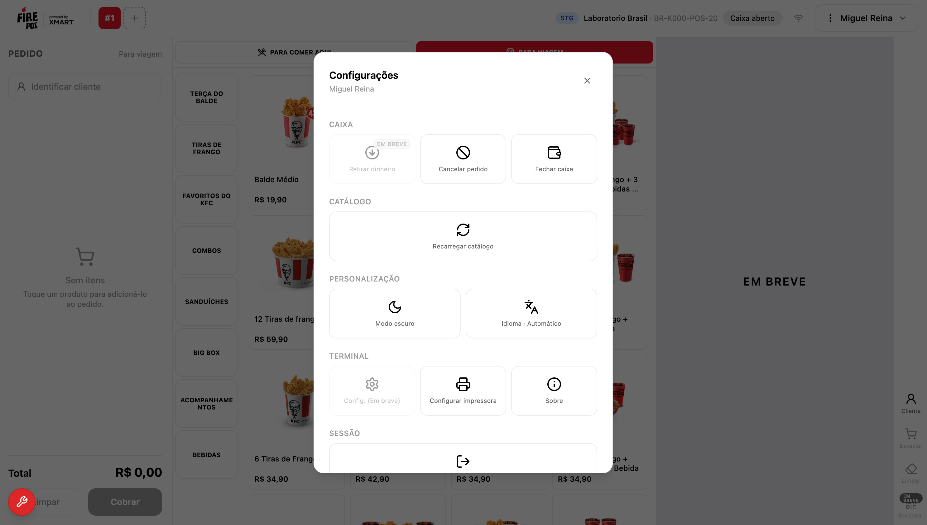 Session menu with the Cancel order option