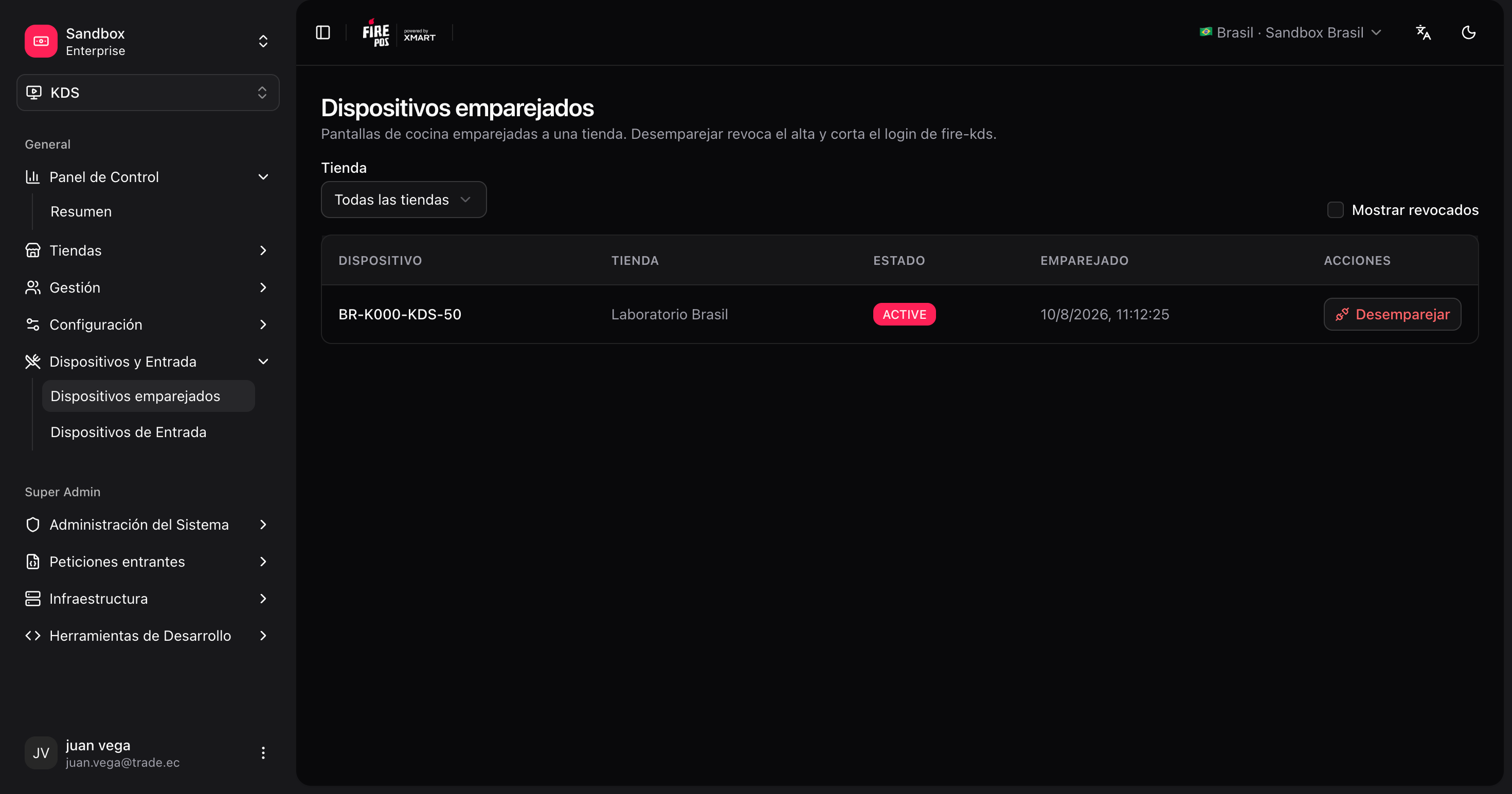 List of paired KDS devices with unpair action