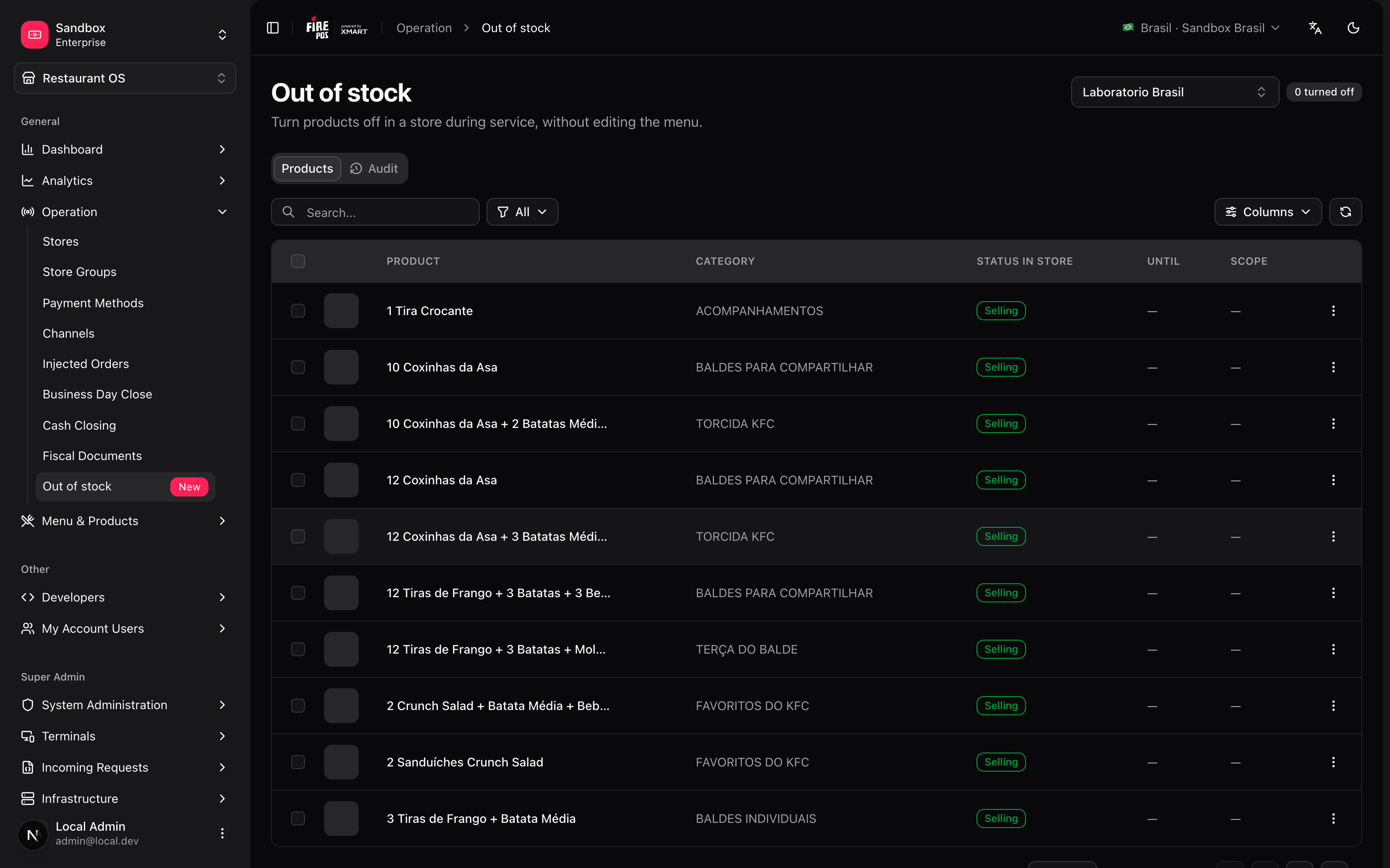 List of a store's products with their selling status