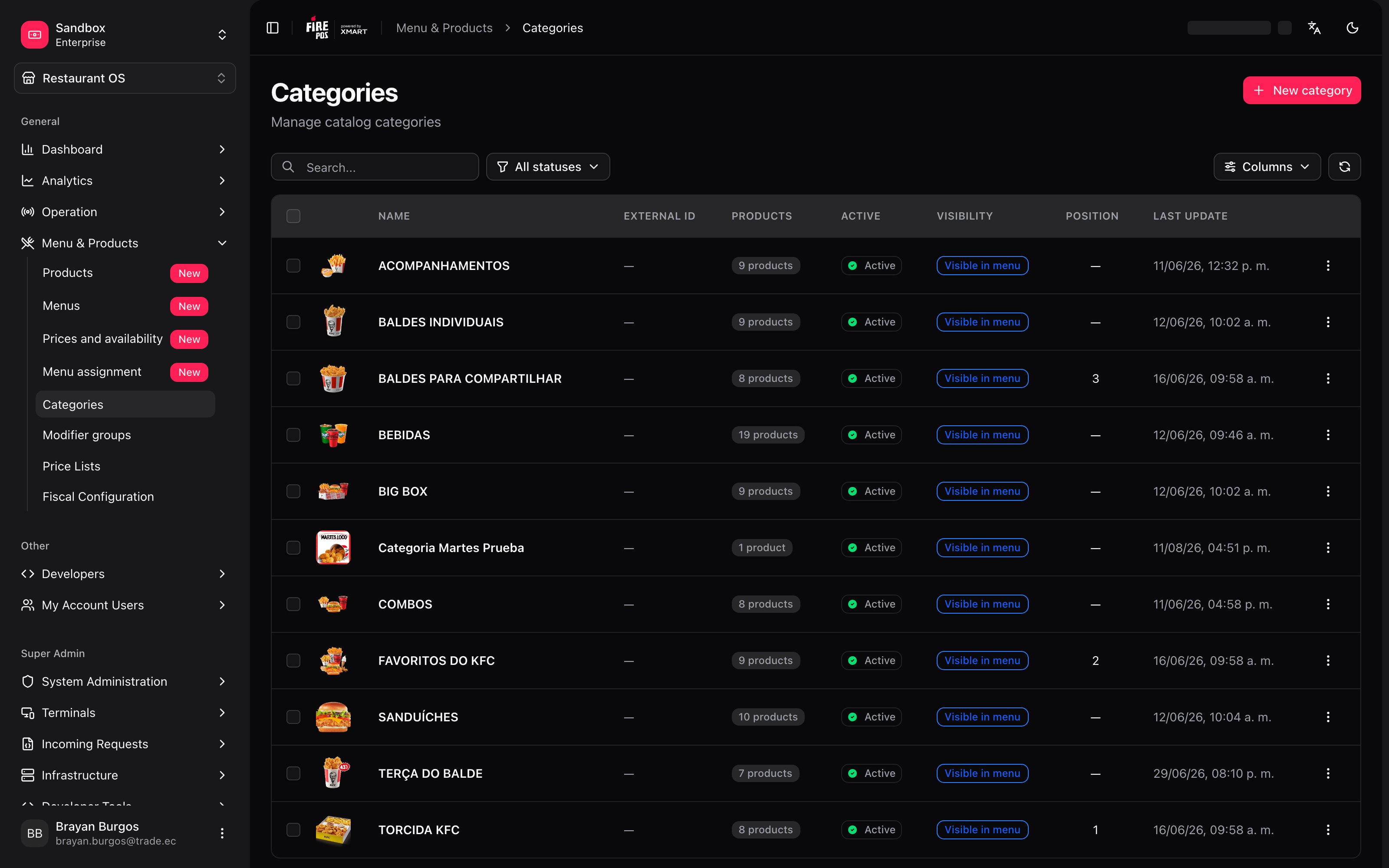 Lista de categorias do catálogo