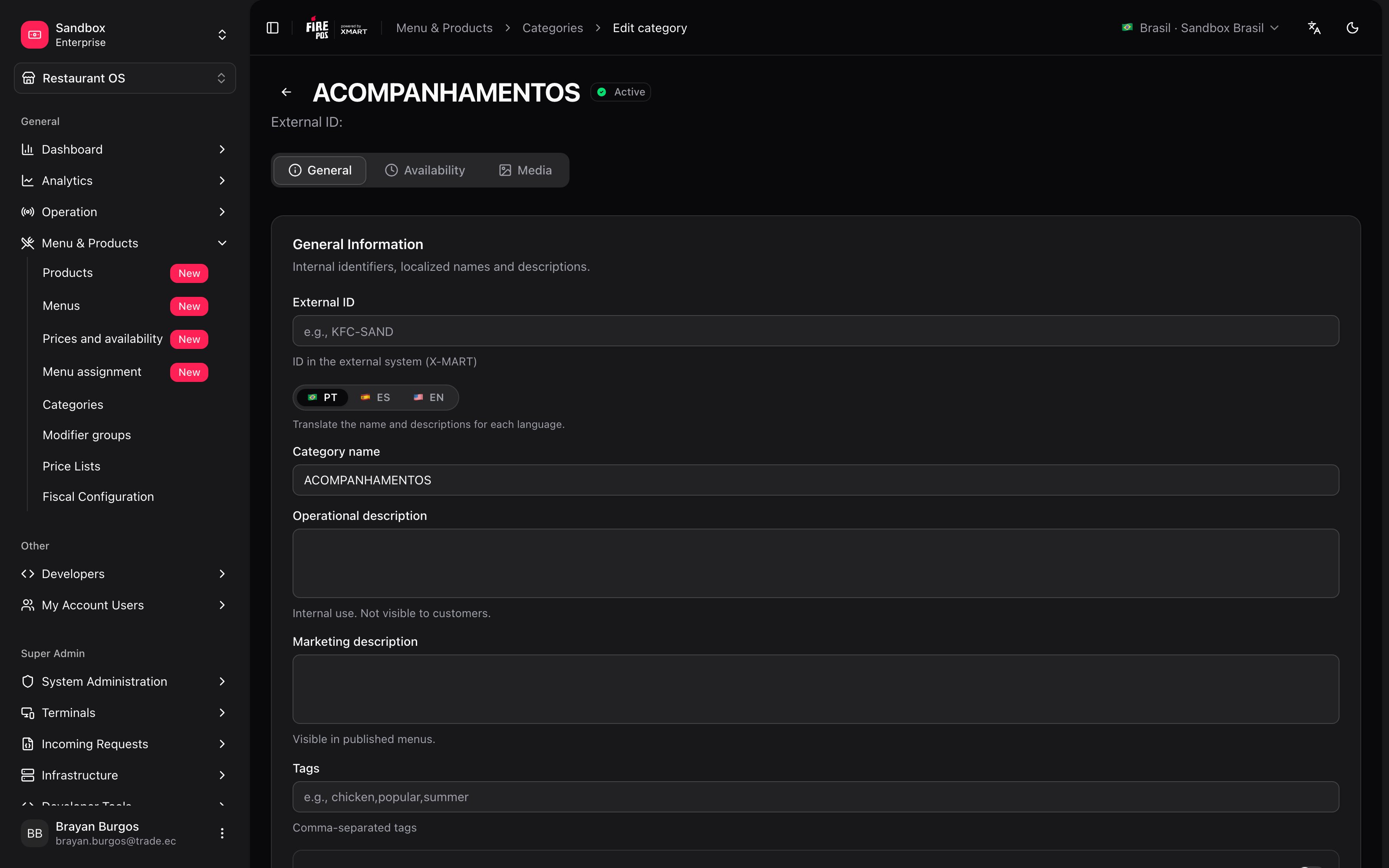 Formulário geral de uma categoria
