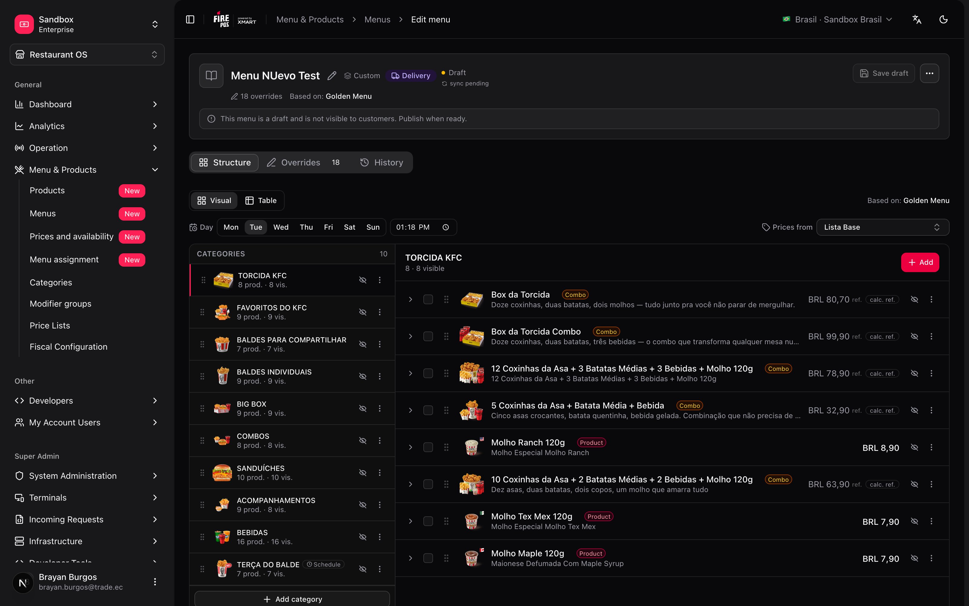 Aba Structure do editor de menus