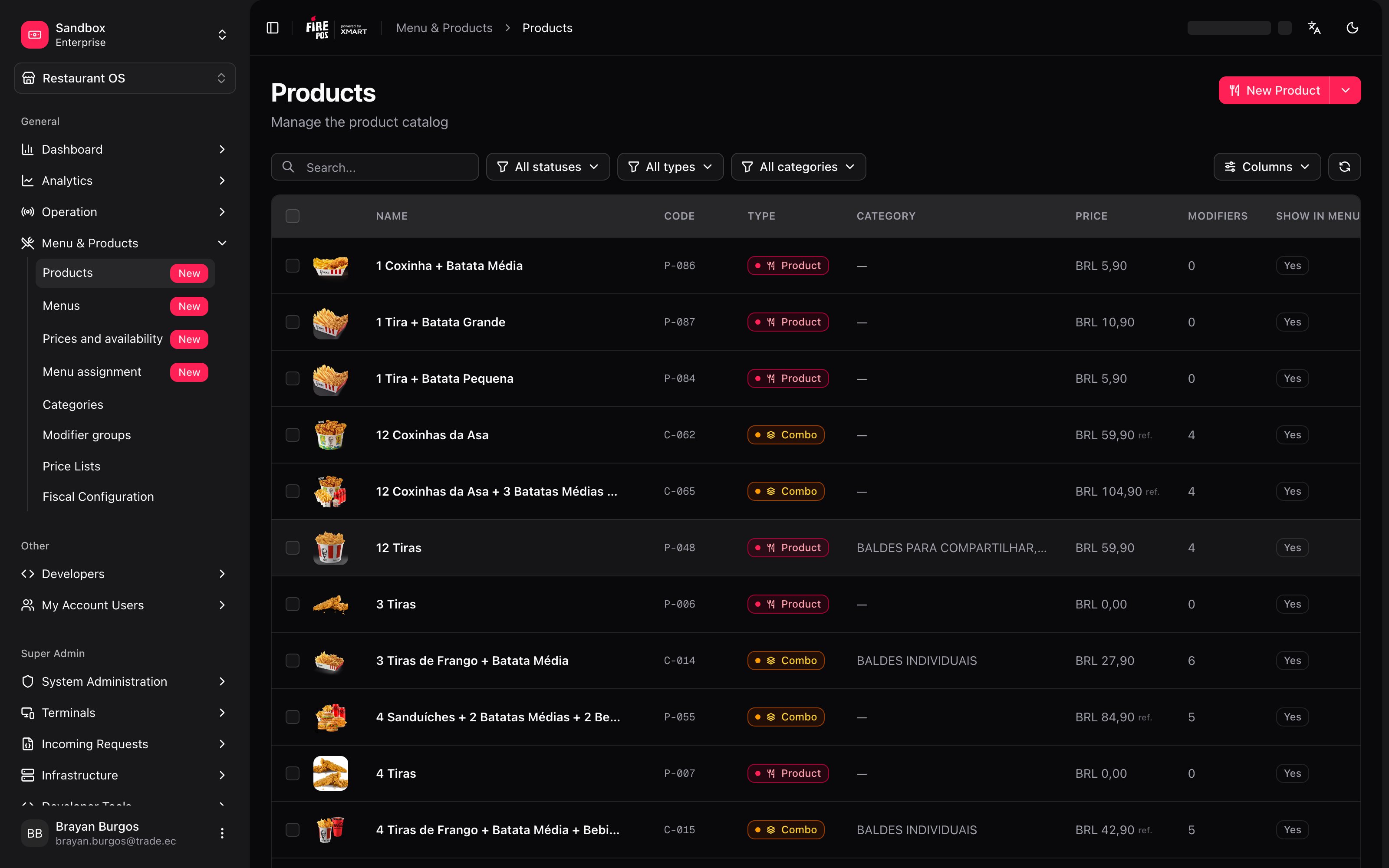 Listado del catálogo de productos
