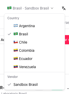 Country and vendor selector in the backoffice