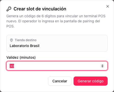 Create slot modal with the target store and the validity field
