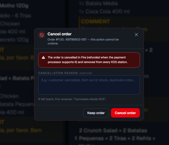 Cancel order icon on a ticket and the confirmation dialog