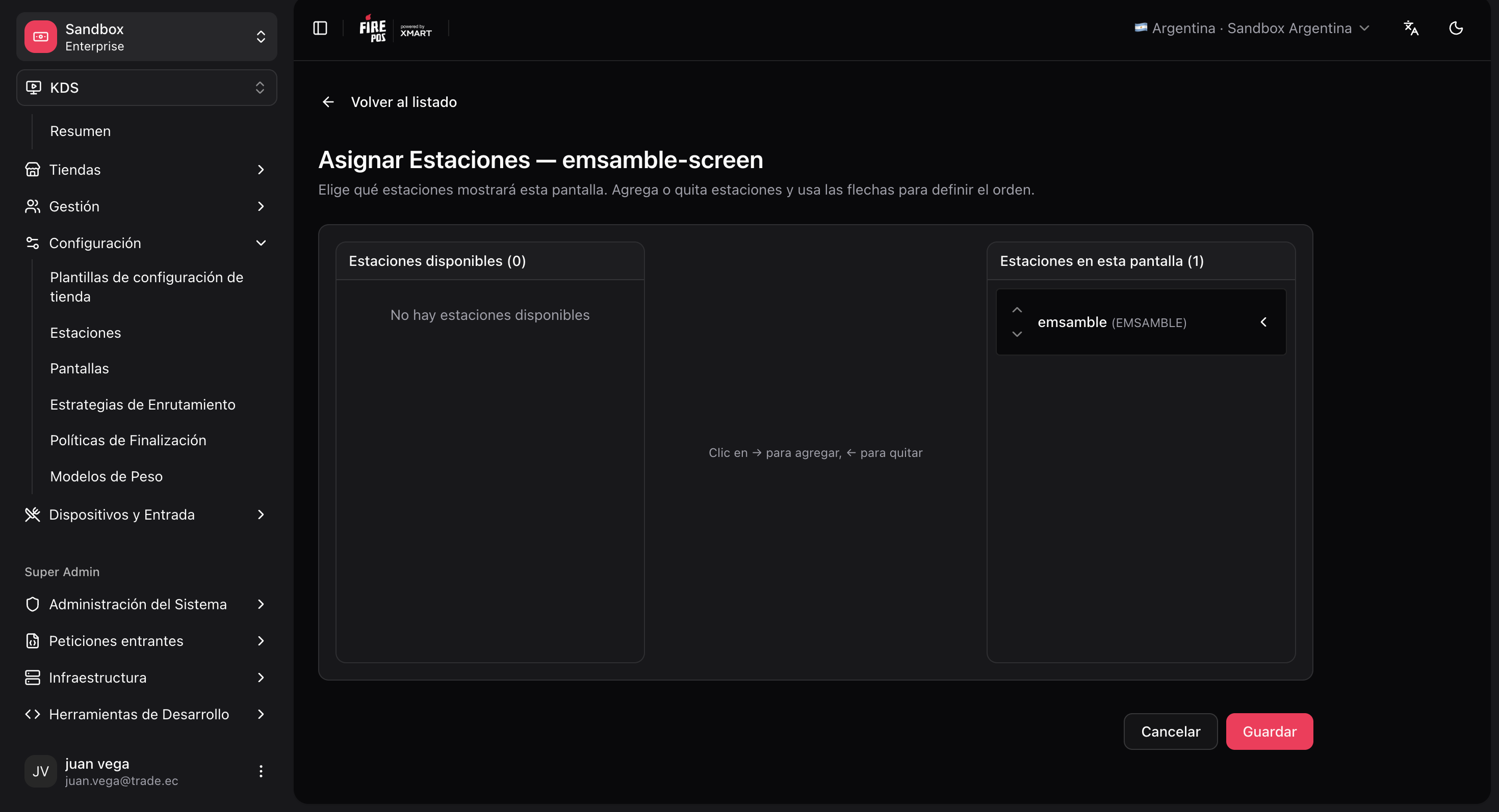 Assign stations screen with sort order