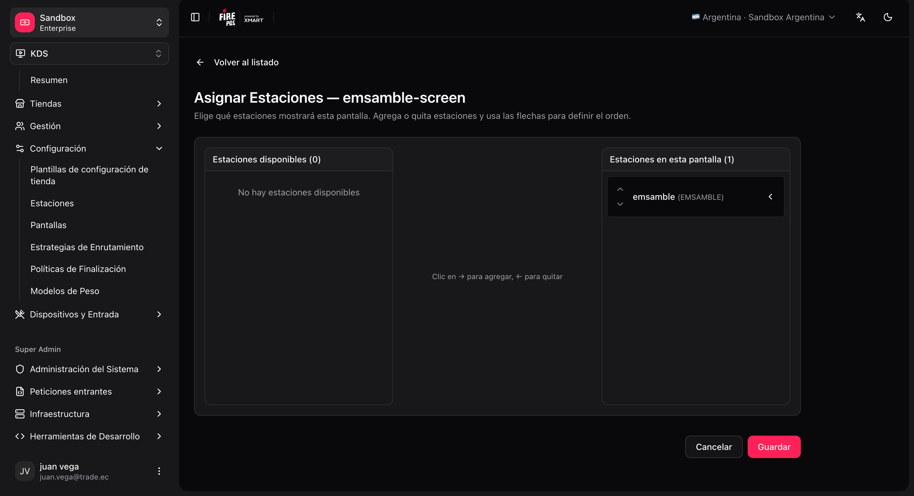 Assign stations screen with sort order