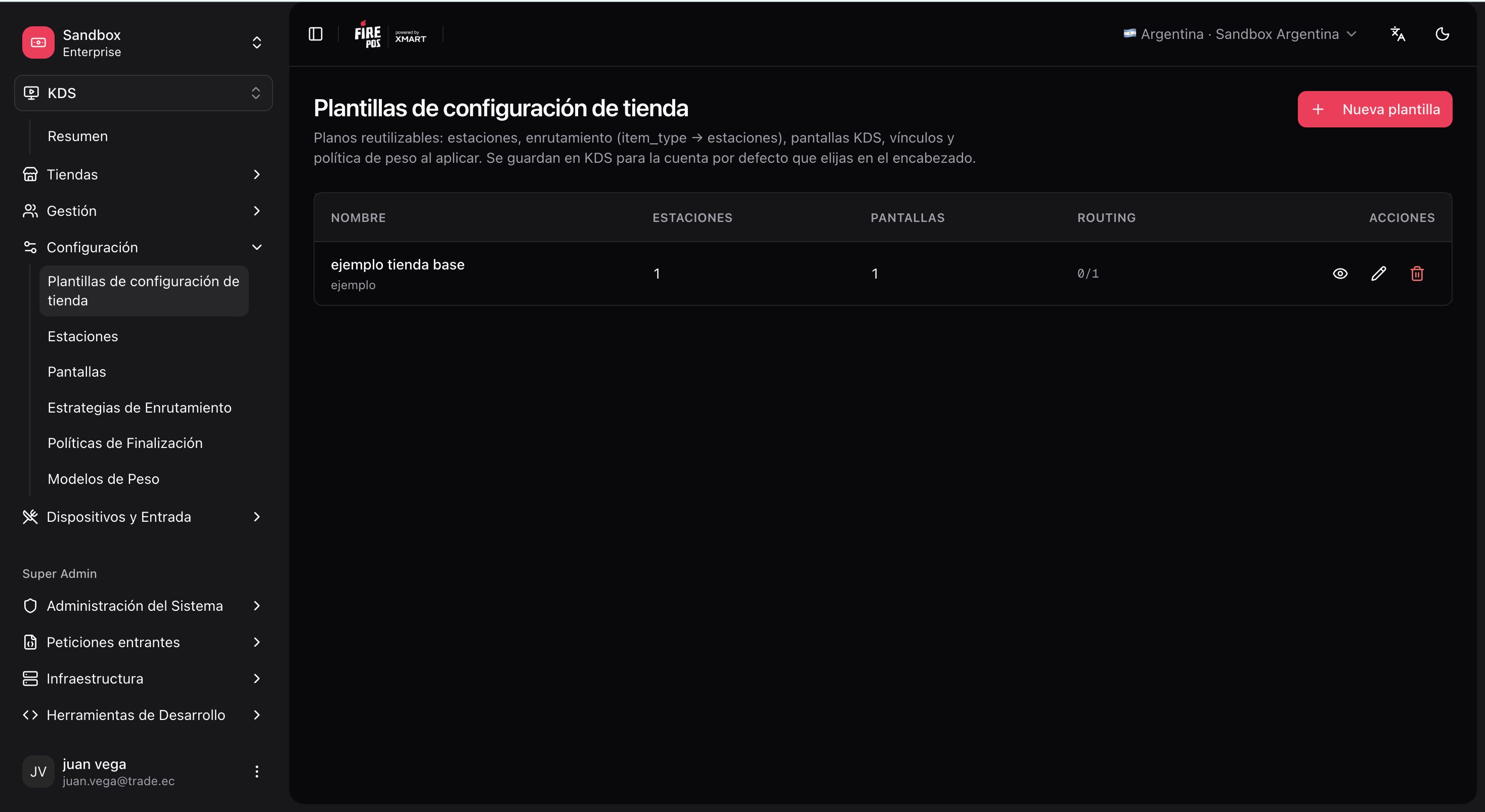 KDS setup templates screen