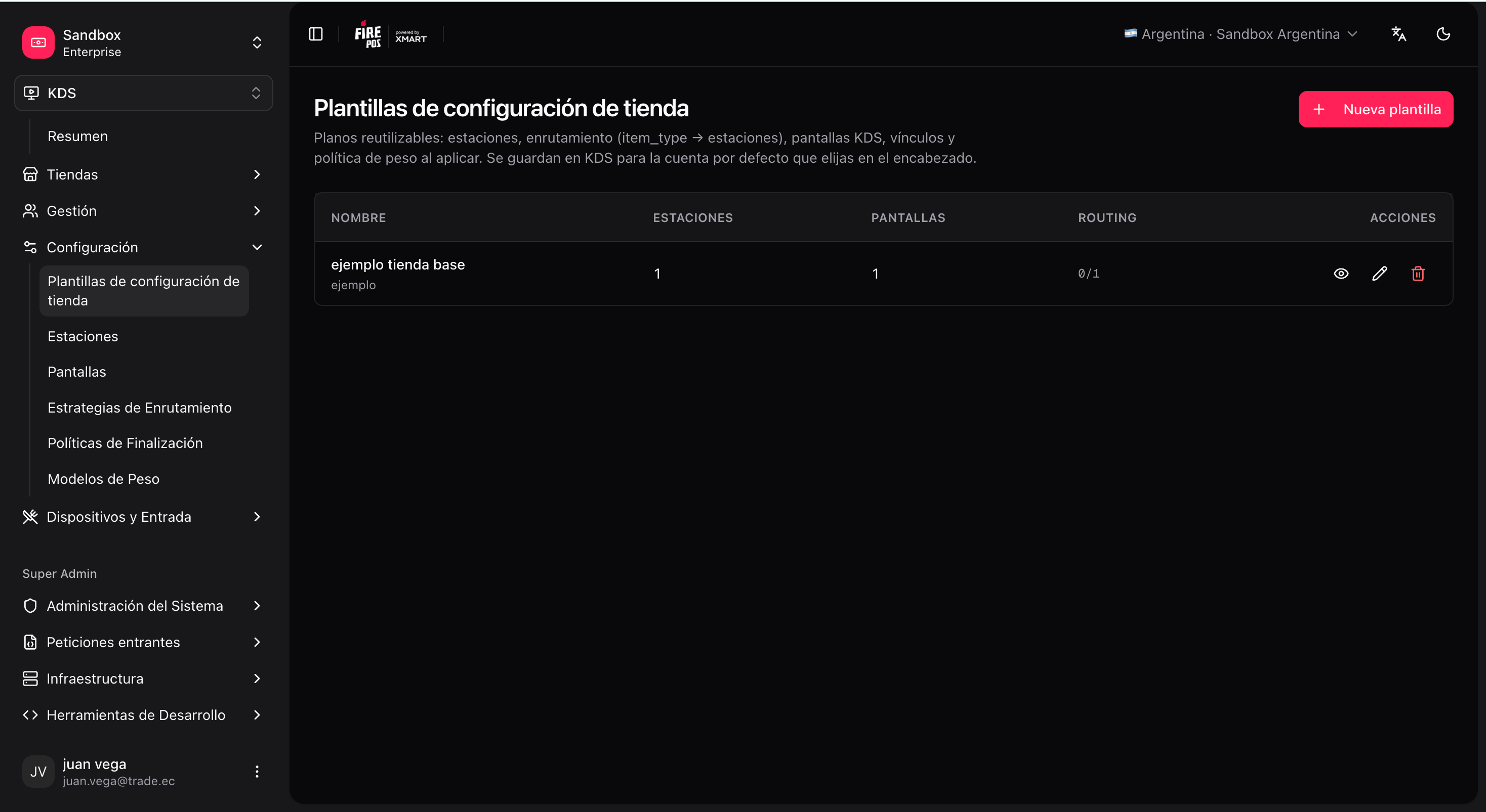 KDS setup templates screen