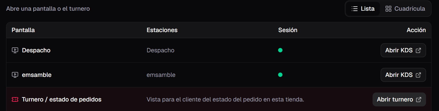 Opening the order display from the store dashboard