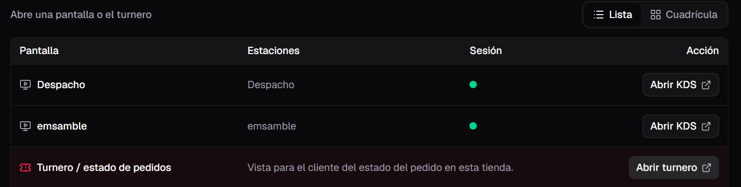 Opening the order display from the store dashboard