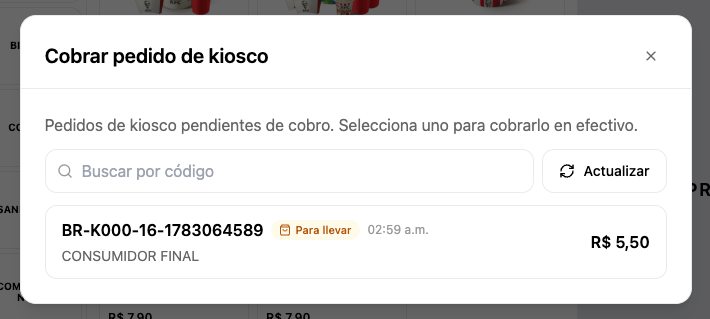 List of kiosk orders awaiting payment in the POS