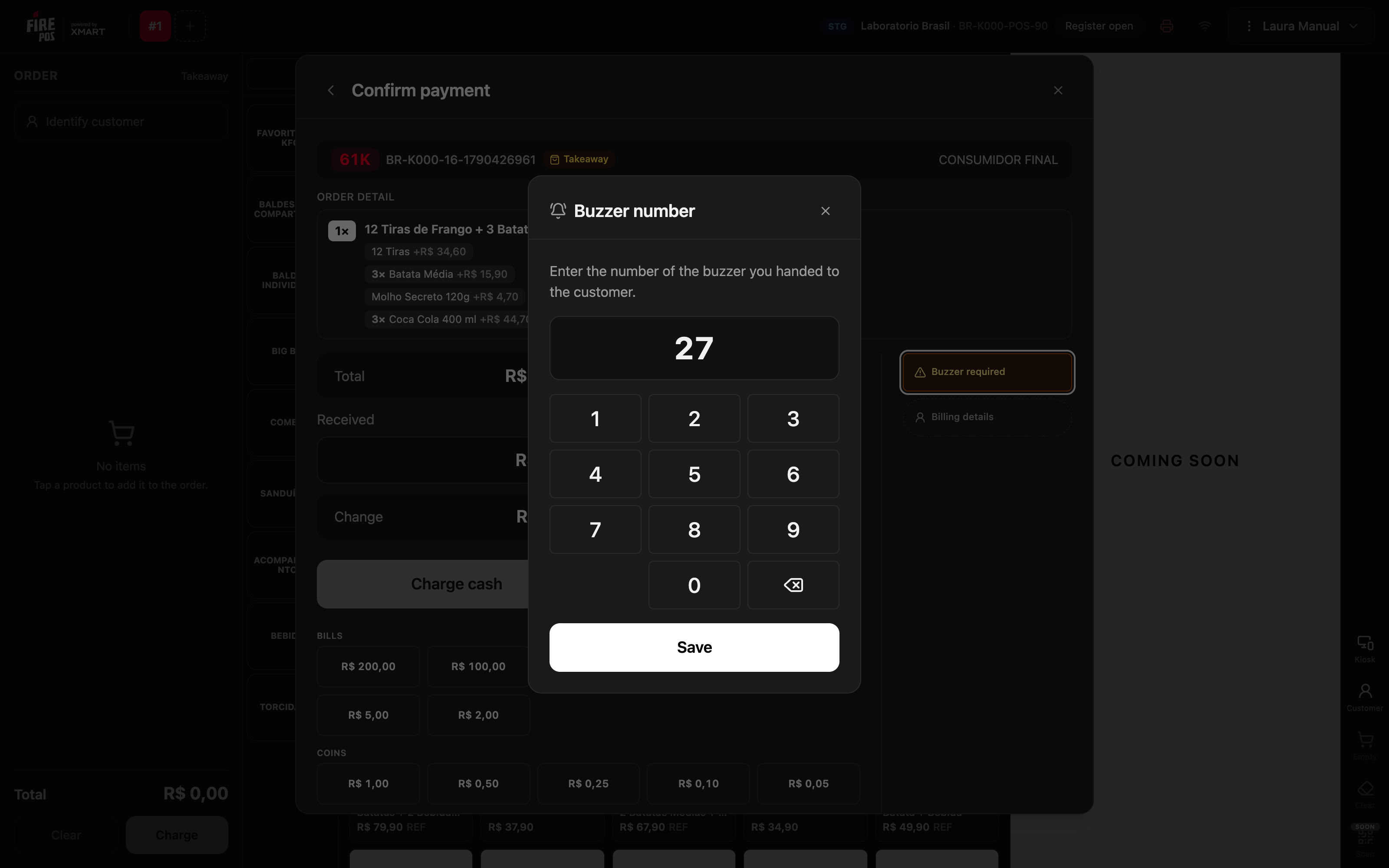 Buzzer number window with the number 27 typed in