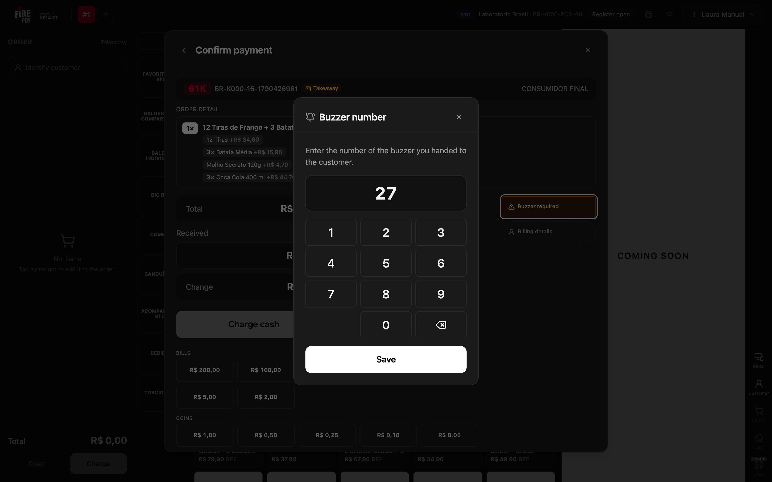 Buzzer number window with the number 27 typed in
