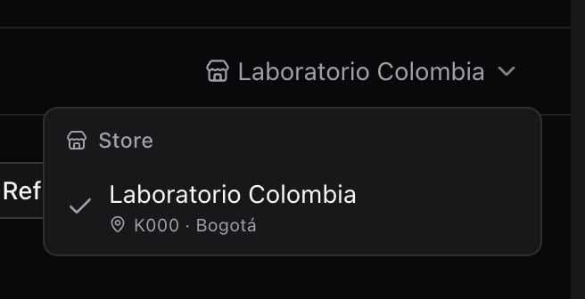 Header store selector with Laboratorio Colombia selected