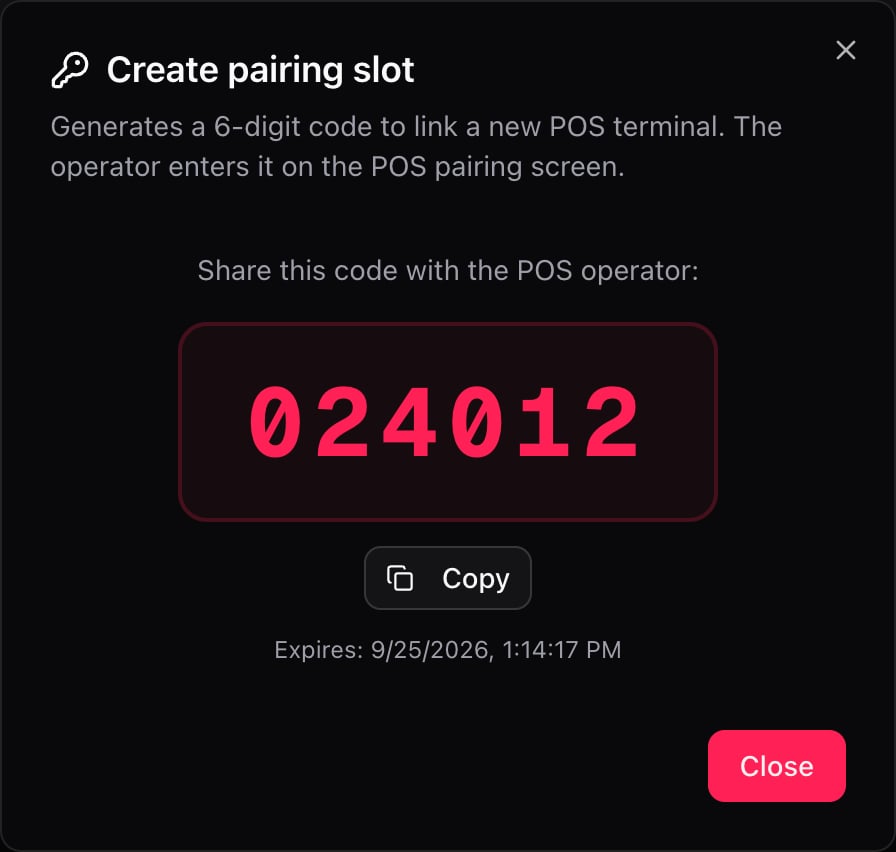 6-digit linking code with the Copy button and the expiration time