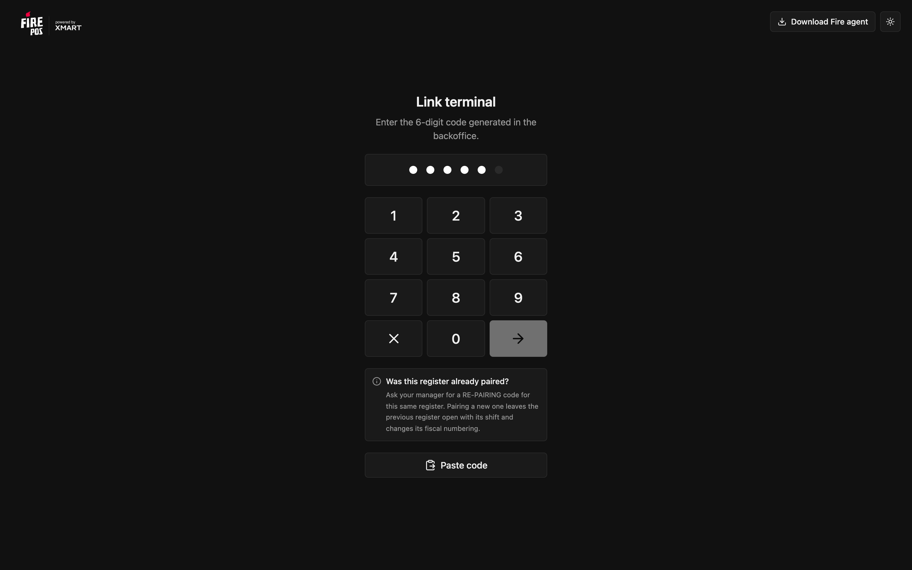 Teclado de vinculação com cinco dígitos digitados