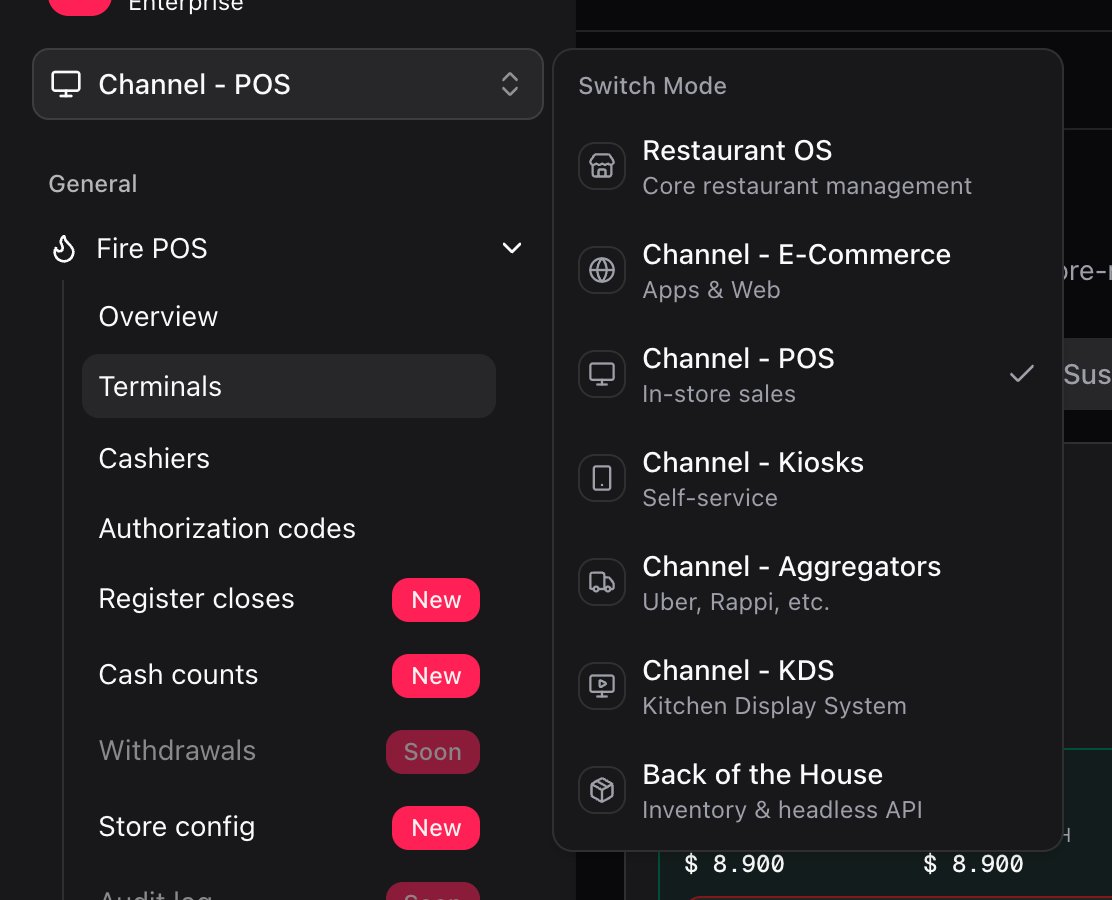 Selector de canal abierto con Canal - POS seleccionado
