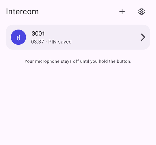 The intercom tab listing one saved room