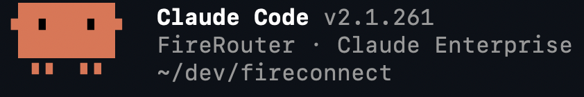 Claude Code startup header showing FireRouter and Claude Enterprise