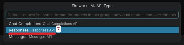 API type selection with Responses API highlighted