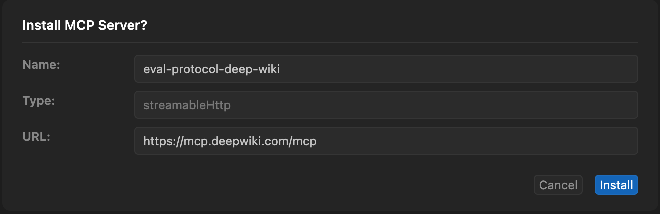 Cursor MCP Server Install Dialog
