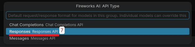 API type selection with Responses API highlighted