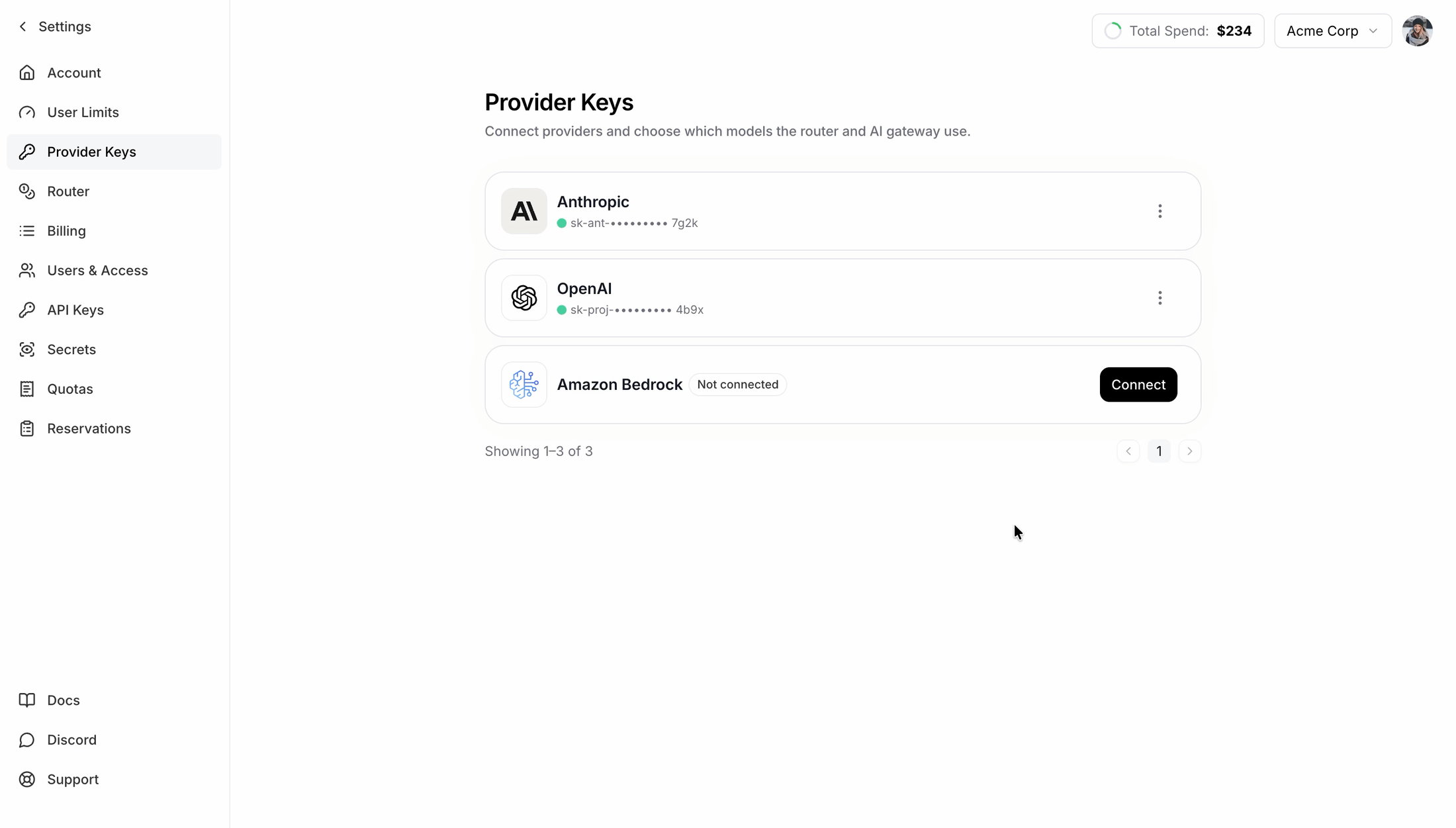 Connecting an Amazon Bedrock IAM role in the Provider Keys dashboard