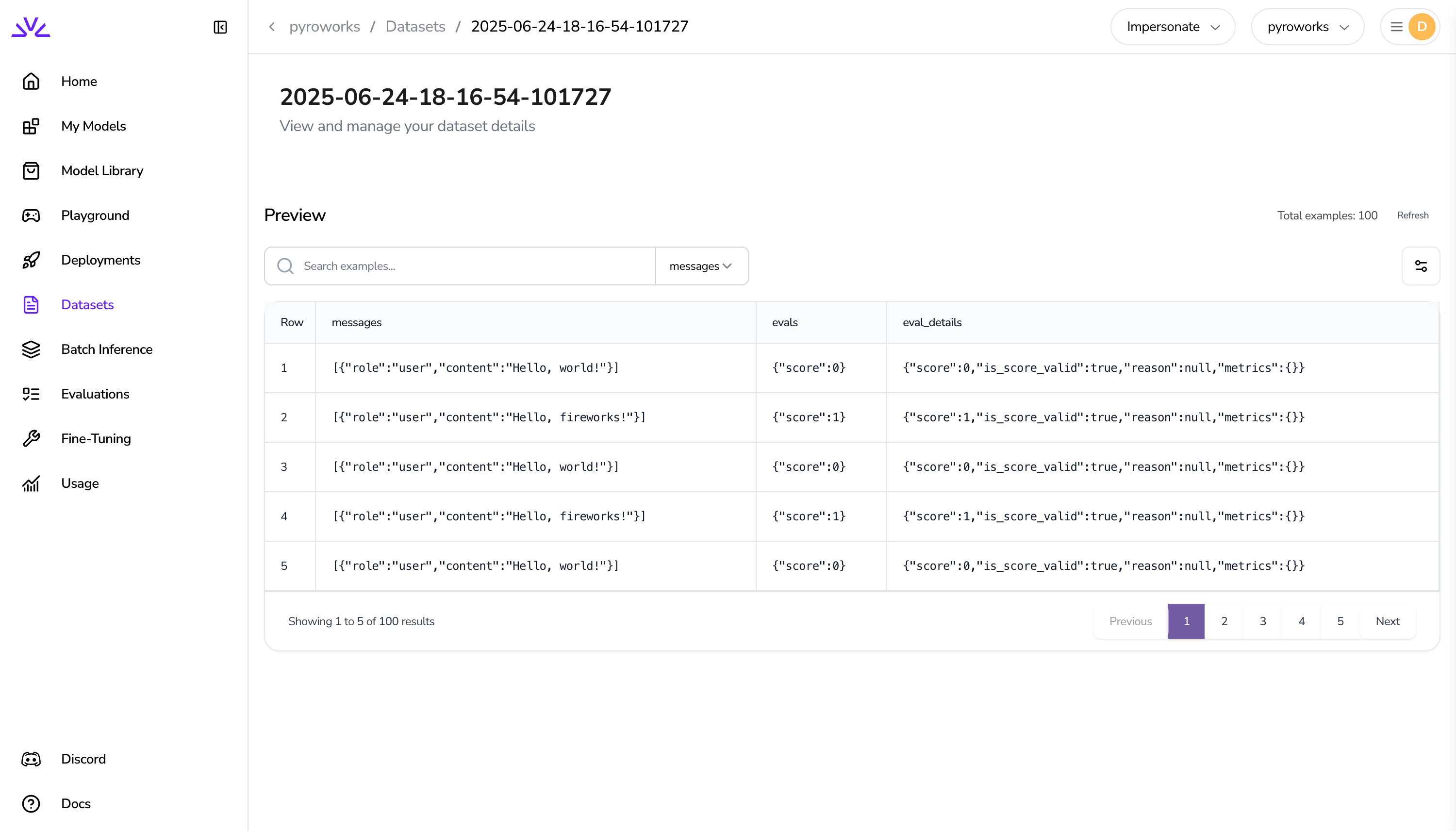 Result dataset