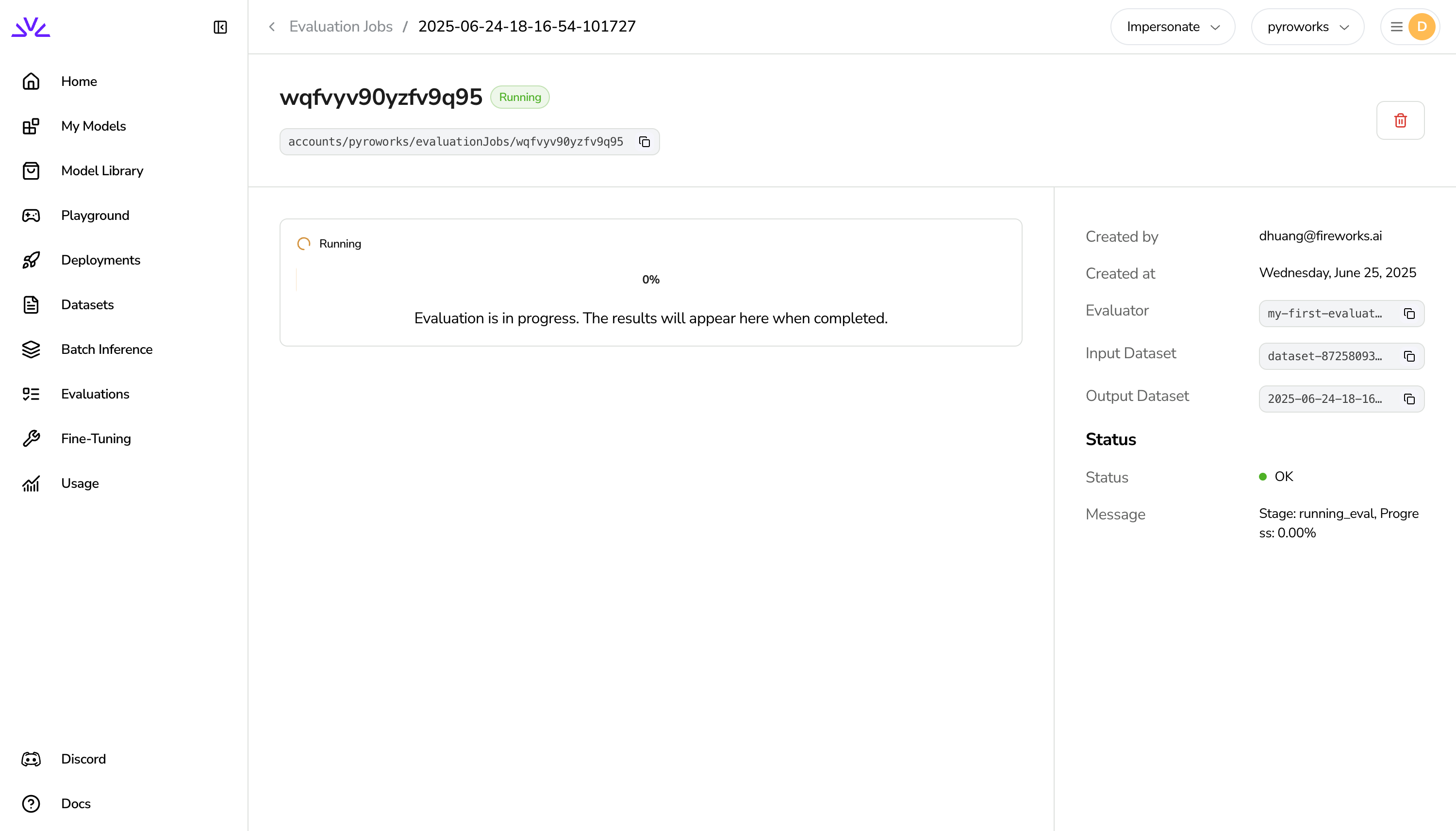 Running evaluation job