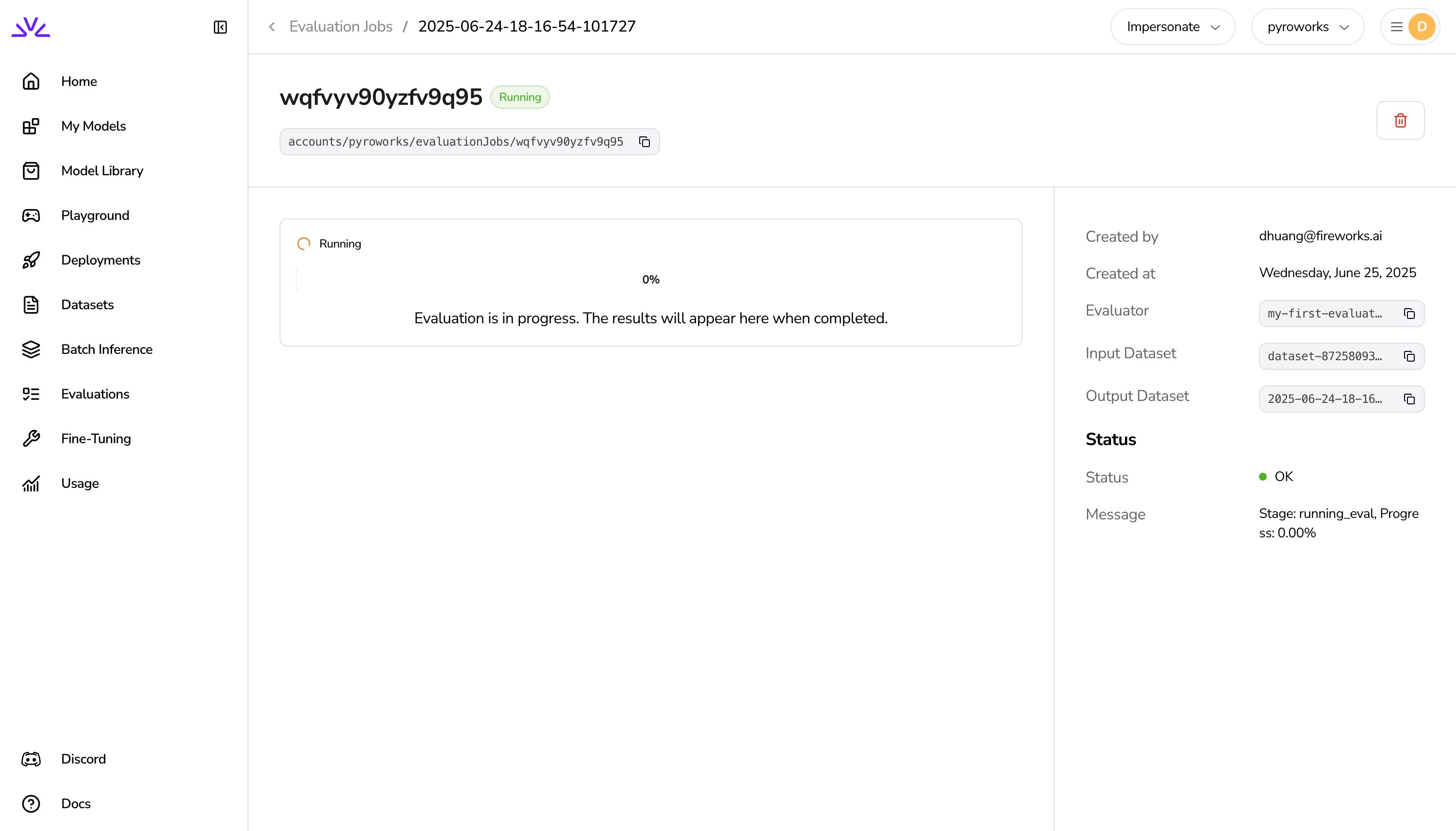 Running evaluation job