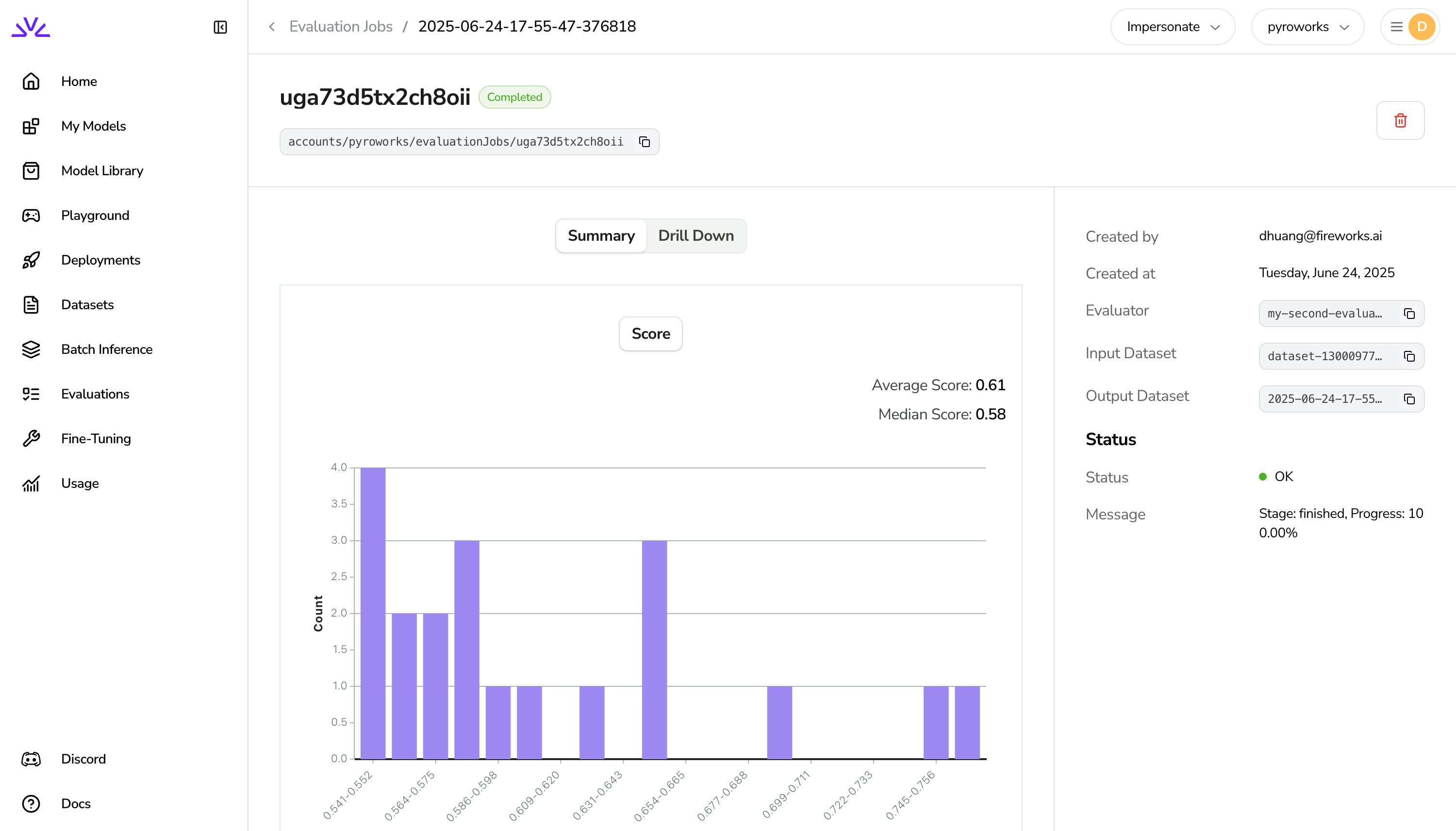Result dataset
