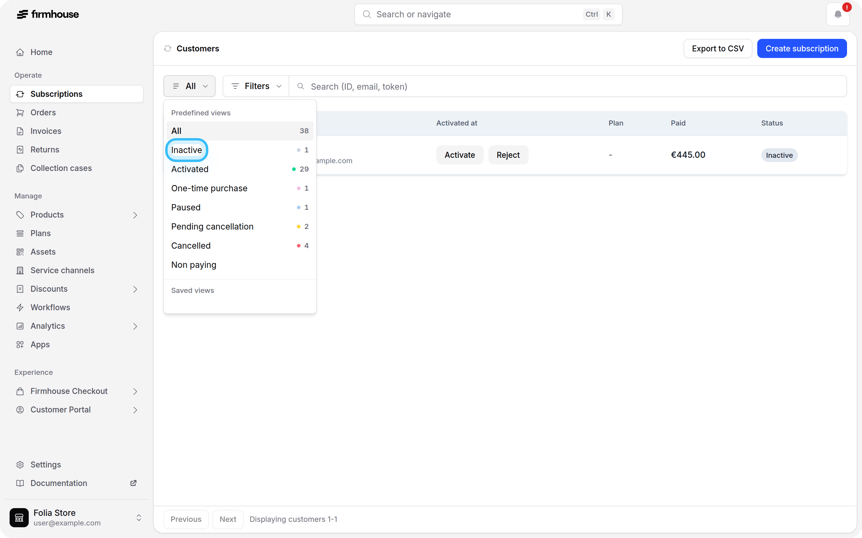 Inactive Customers Filter