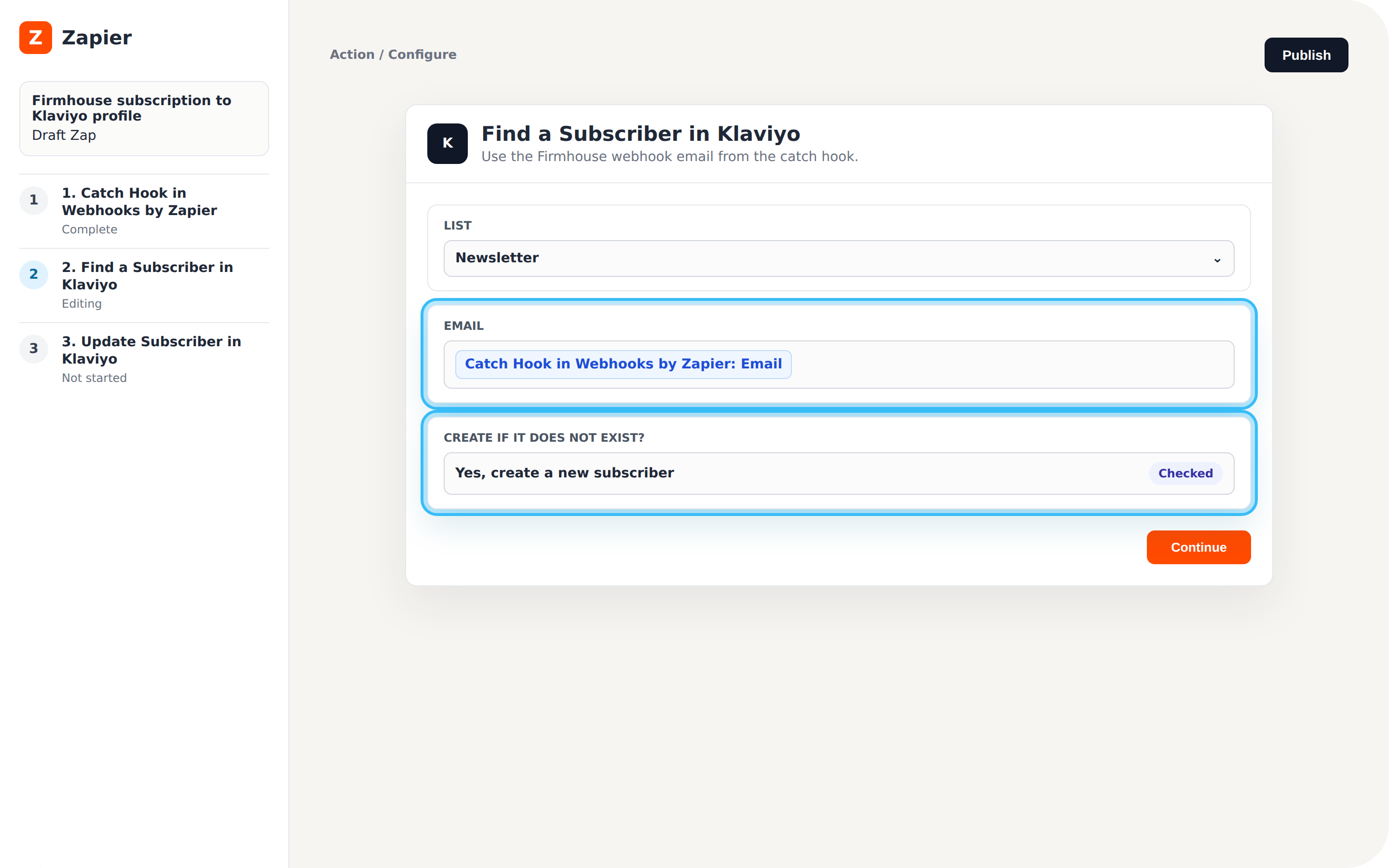 Set up find subscriber action