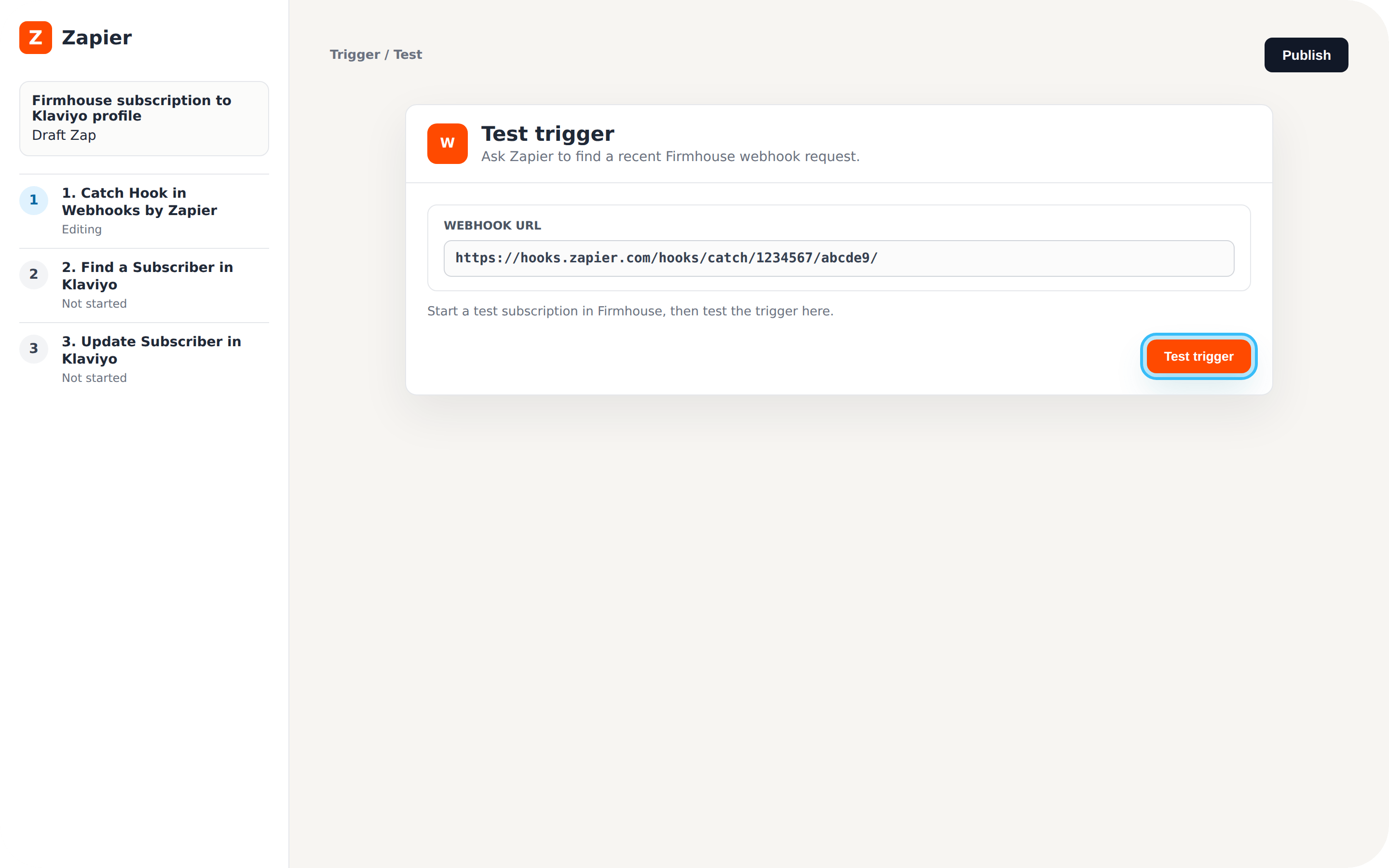 Test trigger in Zapier