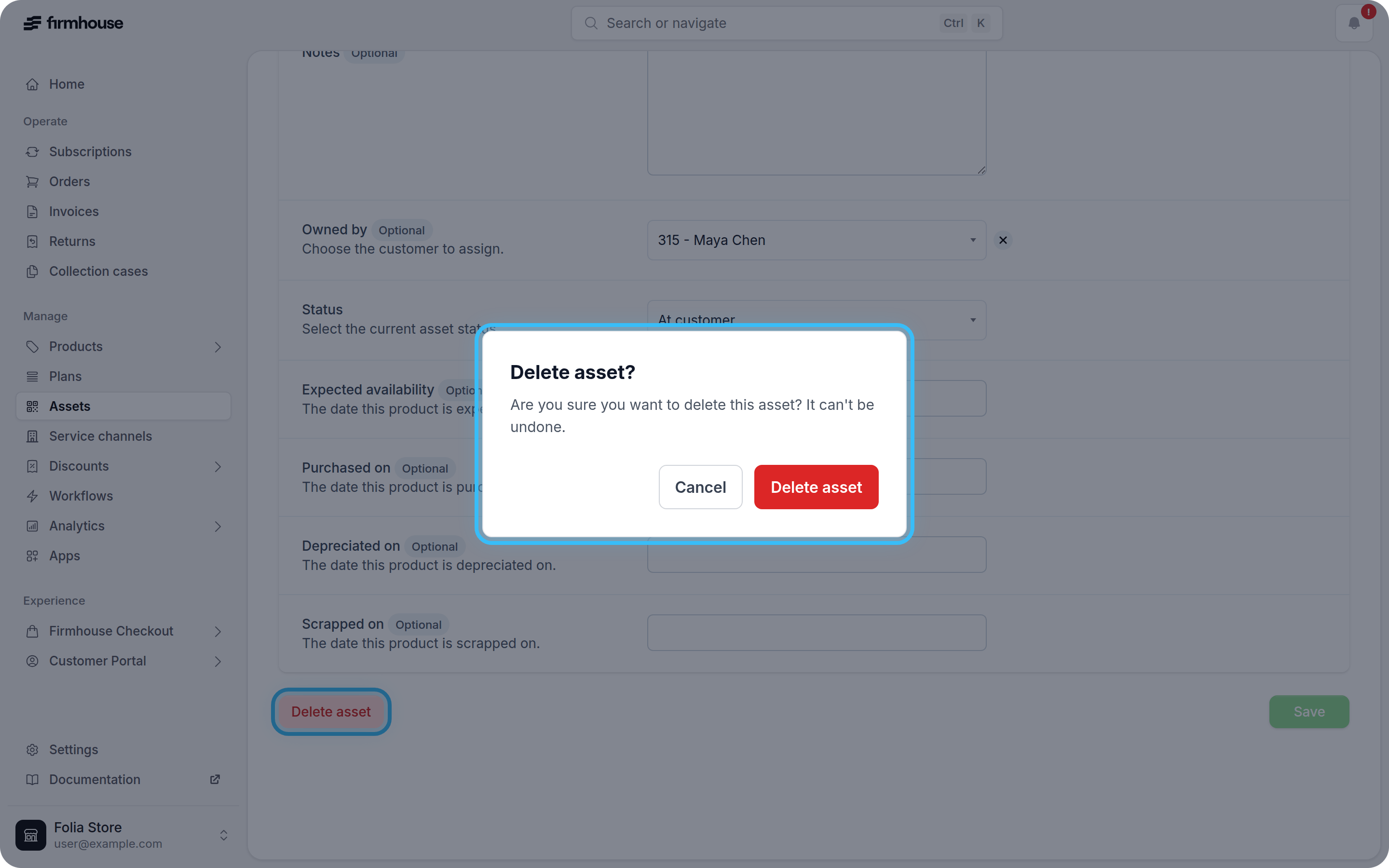 Delete Asset Confirmation