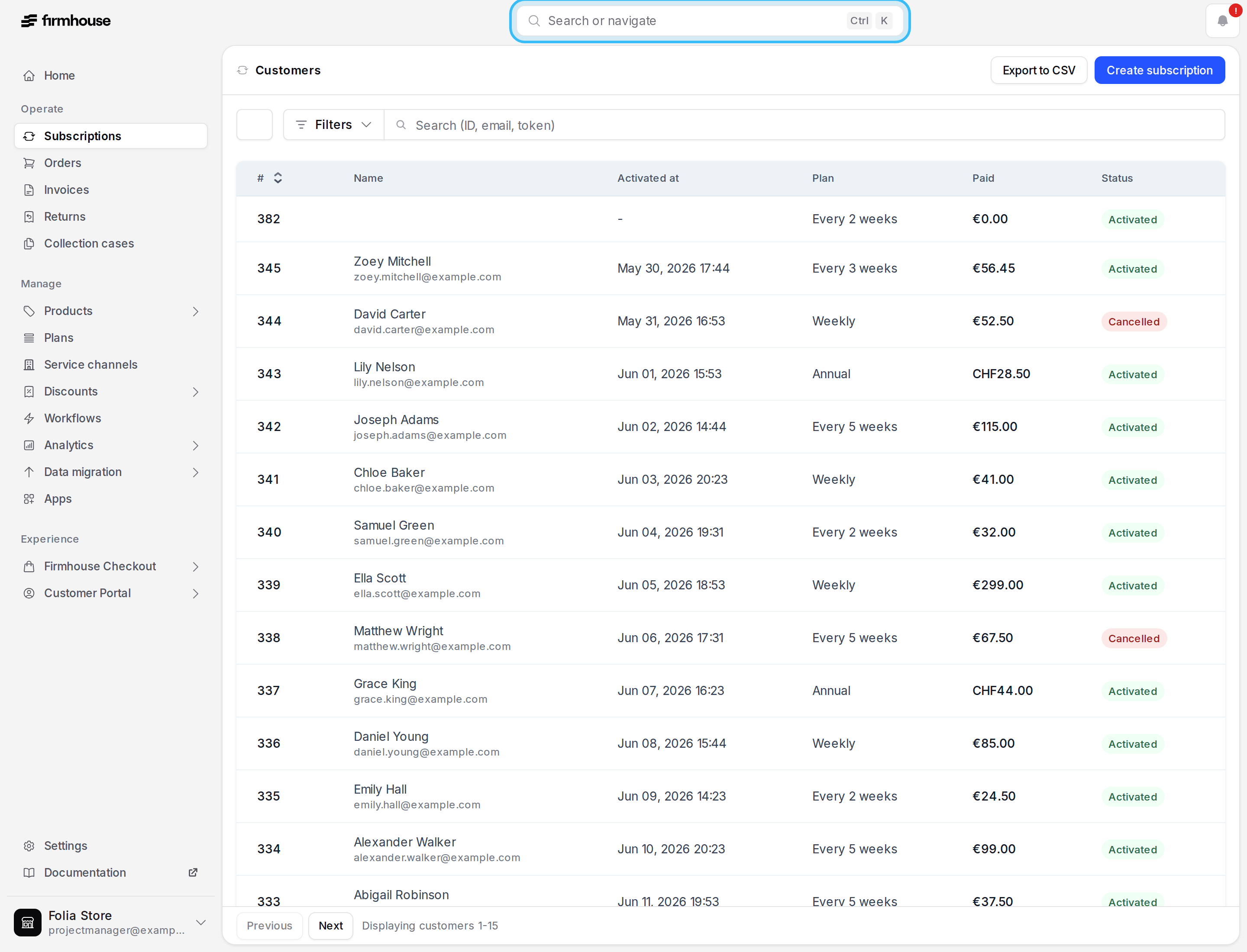 Search or navigate control highlighted in the admin portal header