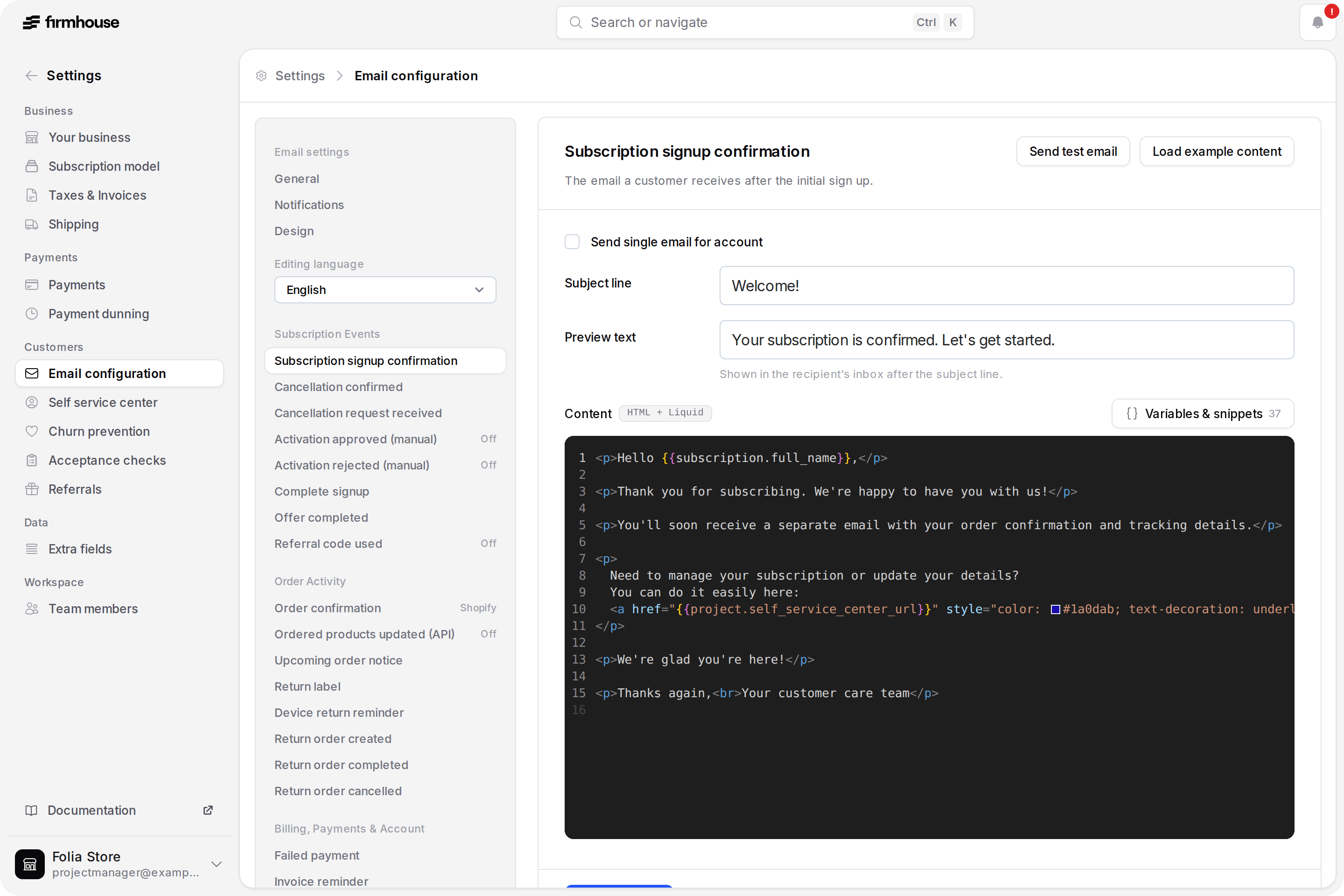 Redesigned two-pane email configuration editor