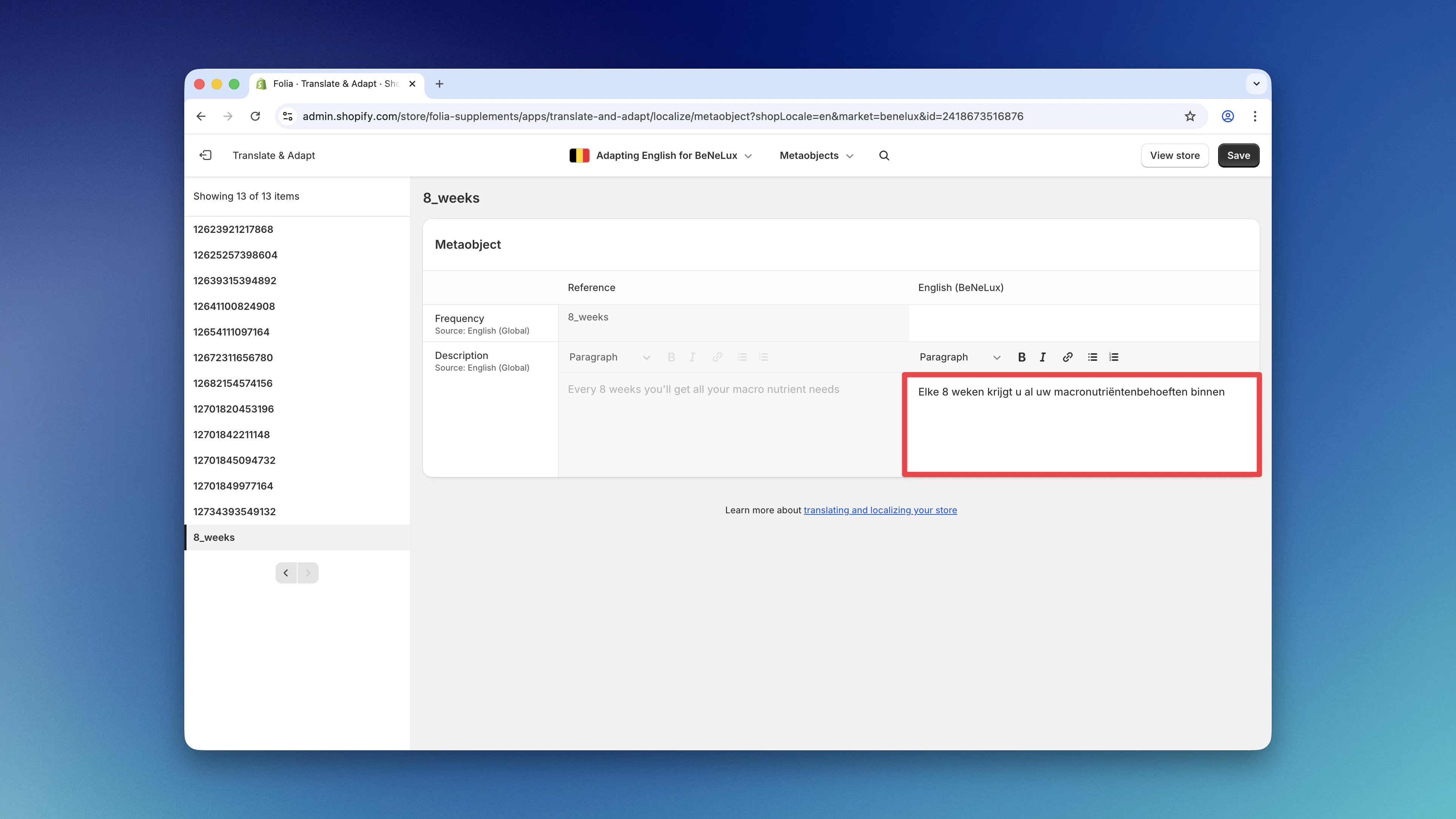 Translation settings