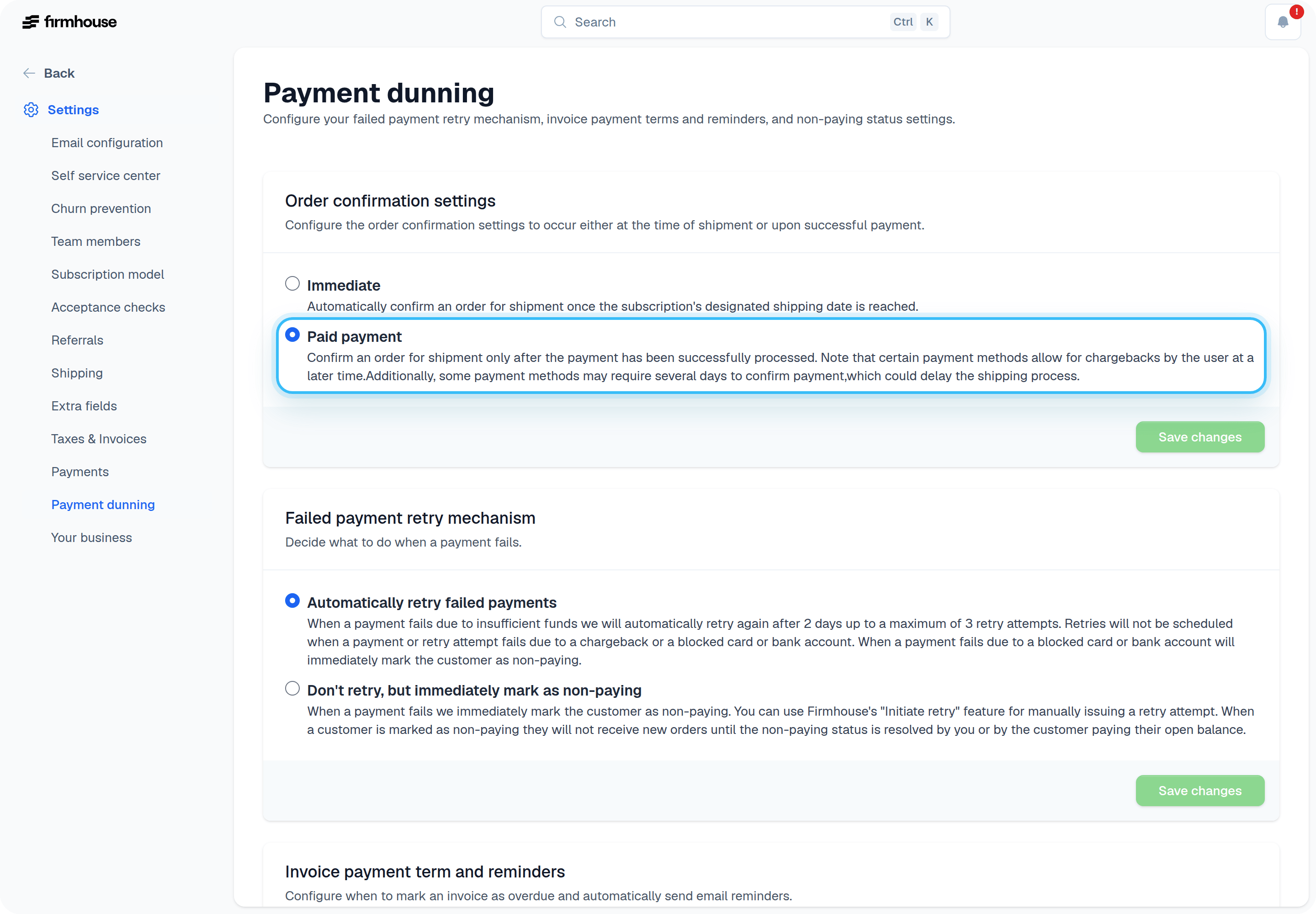 Order Confirmation Settings