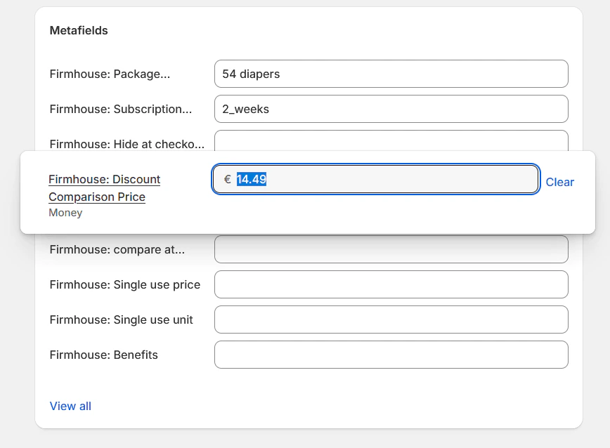 Discount comparison metafield configuration