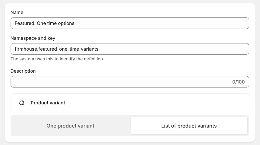 Creating Featured One-Time Variants metafield