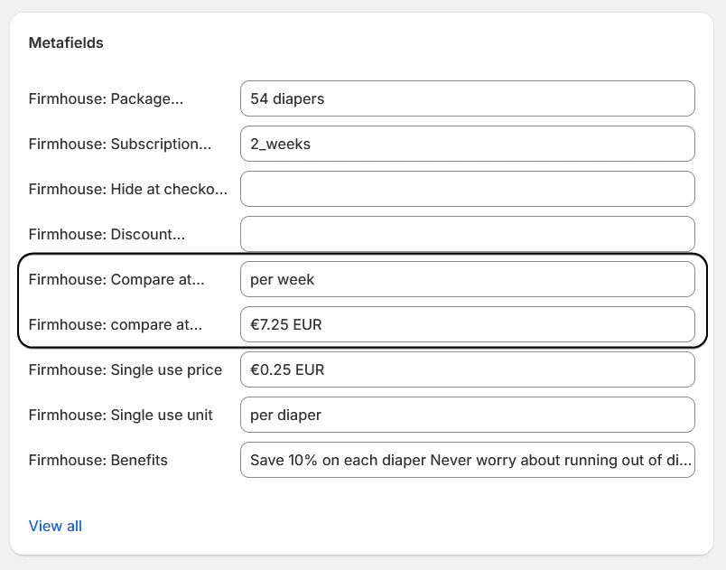 Frequency price metafield configuration