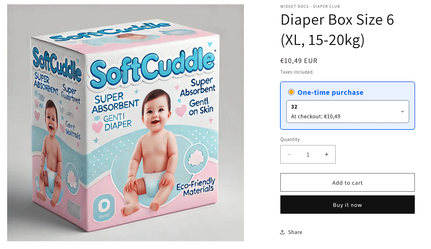 Theme block showing only one-time purchase option