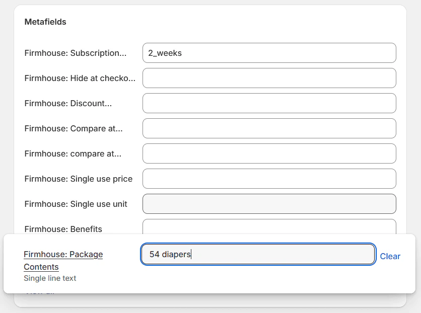 Package contents metafield configuration