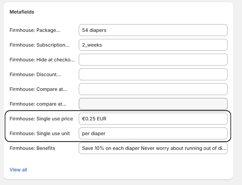 Per-unit pricing metafield configuration