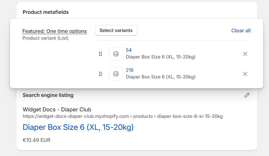 Selecting one-time purchase variants