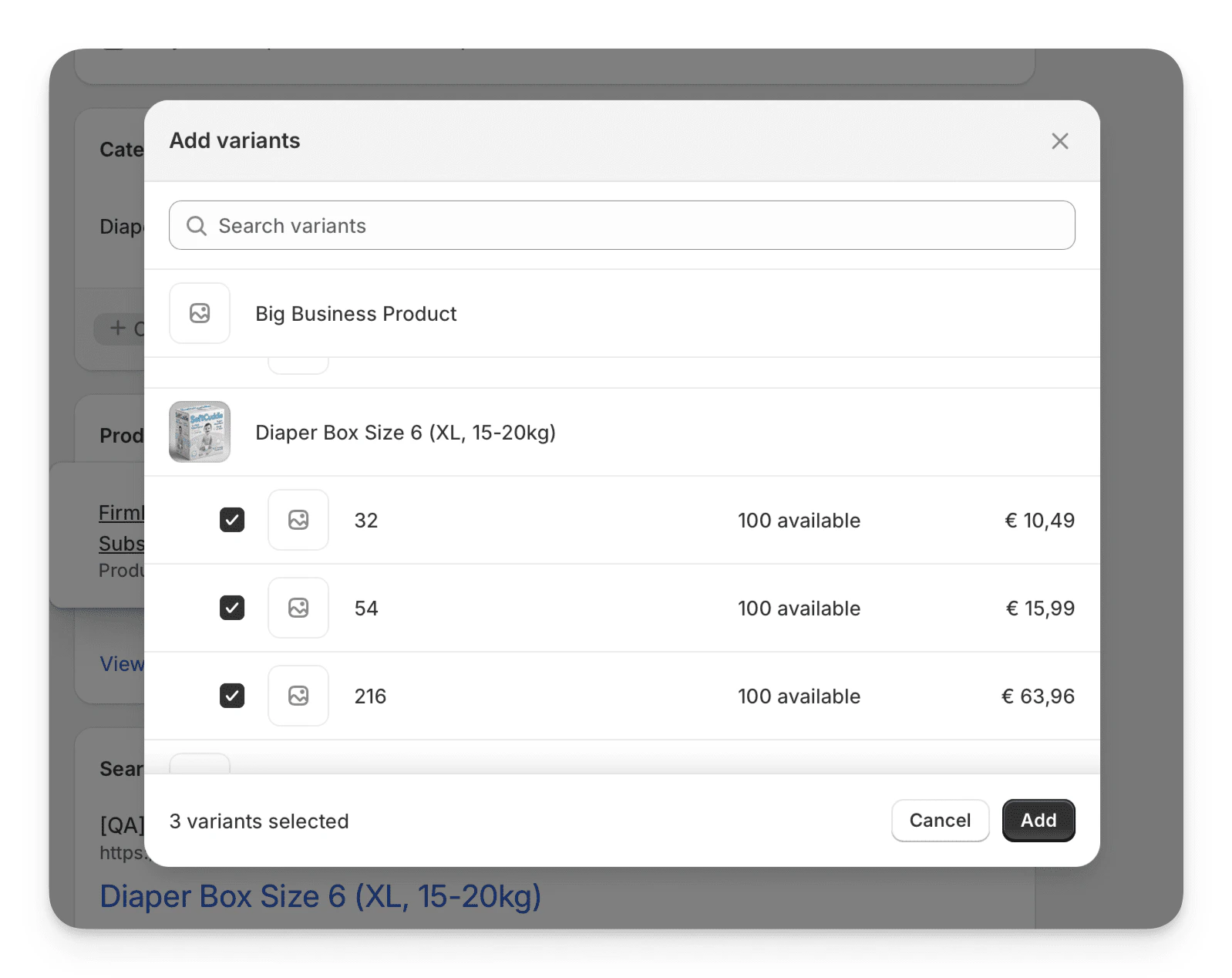 Selecting subscription variants