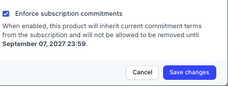 Clear Enforce subscription commitments in the product editor
